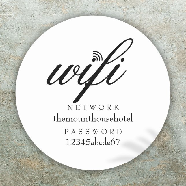 Adesivo Sinal de Rede Wifi e Senha (Wifi Network and Password Sign Classic Round Sticker)
