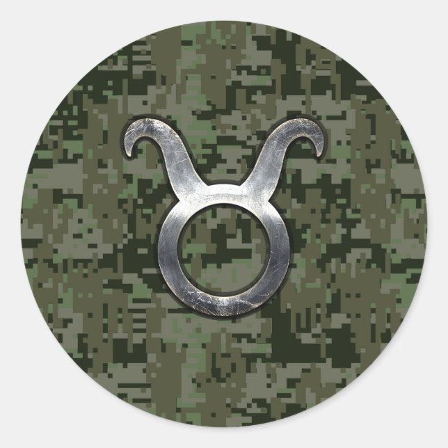 Adesivo Sinal do Taurus na camuflagem de Digitas do verde (Frente)