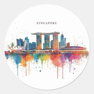 Adesivo Singapore city retro watercolor Skyline