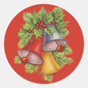 Adesivo Sinos de Natal no Blue Classic Round Sticker