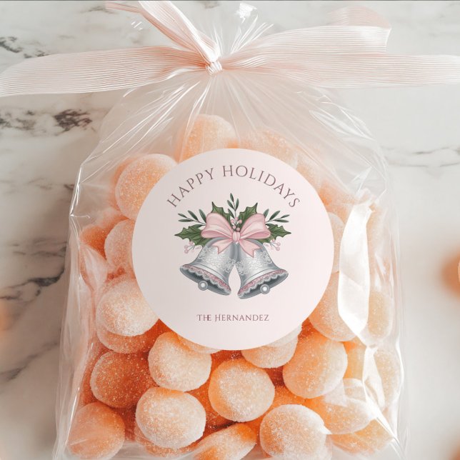 Adesivo Sinos de Natal Personalizados com Brilho Rosa e Pr (Criador carregado)