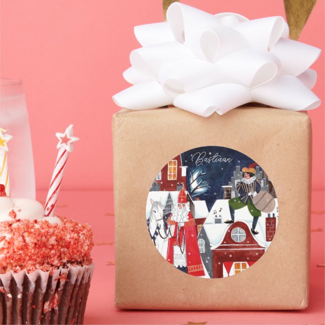 Adesivo Sinterklaas e Piet nos telhados de Amesterdã (Festa)