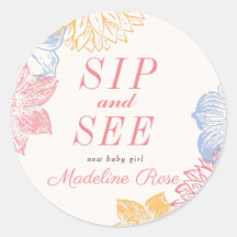 Sip and See Chá de fraldas Label Modern Floral