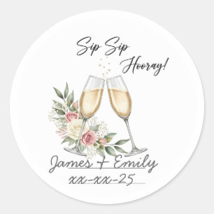 Adesivo Sip Sip Hooray! Celebração de Casamento Personaliz