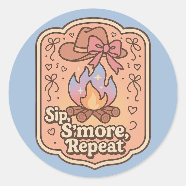 Adesivo Sip, S'more, Repeat - Retro Camp Badge (Frente)