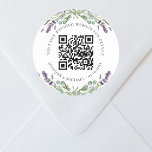 Adesivo Site de casamento Detalhes do código QR lavanda rs<br><div class="desc">Adicione sua url para seu site de casamento. Para obter informações,  detalhes,  rsvp online. Um fundo branco decorado com flores lavandas e verde de eucalipto.</div>