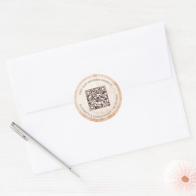 Adesivo Sítio de casamento Código QR Madeira rustica RSVP (Envelope)