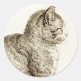 Adesivo Sitting cat vintage sepia pencil drawing