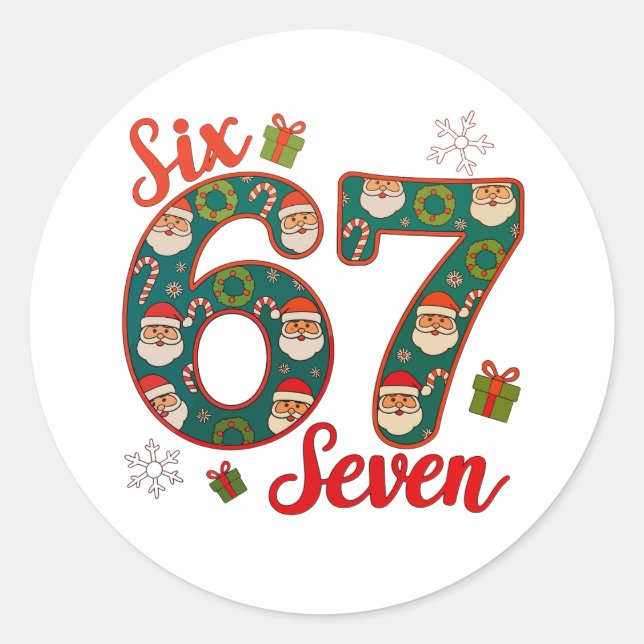 Adesivo Six Seven 67 6 7 Meme Christmas Xmas Santa Hat (Frente)