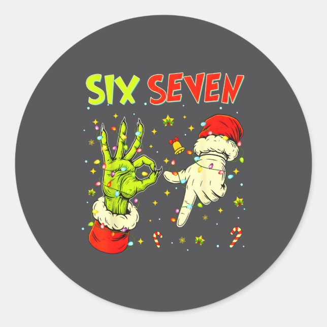 Adesivo Six Seven 67 Funny Hand-sign Christmas Meme  (Frente)