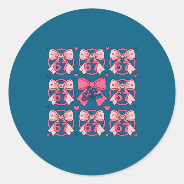 Adesivo Six Seven 67 Meme Coquette Bow 6 7 Valentines Day  (Frente)