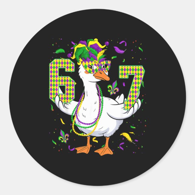 Adesivo Six Seven 67 Meme Goose With Jester Hat &amp; Bead (Frente)