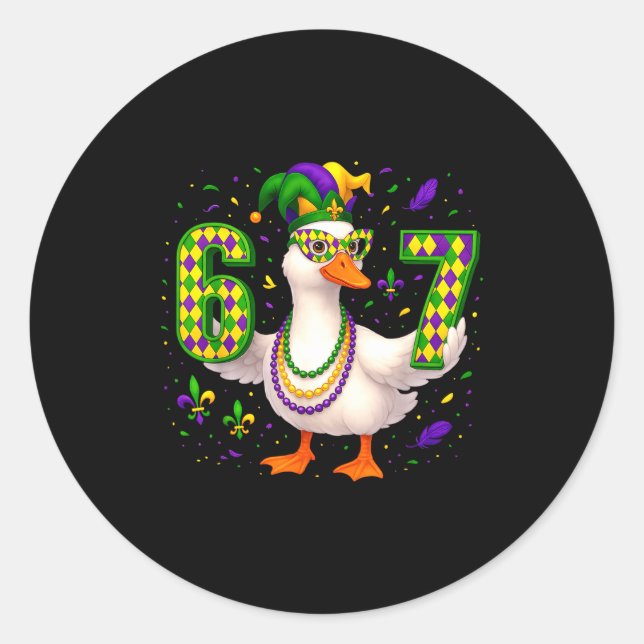 Adesivo Six Seven 67 Meme Goose With Jester Hat &amp; Bead (Frente)