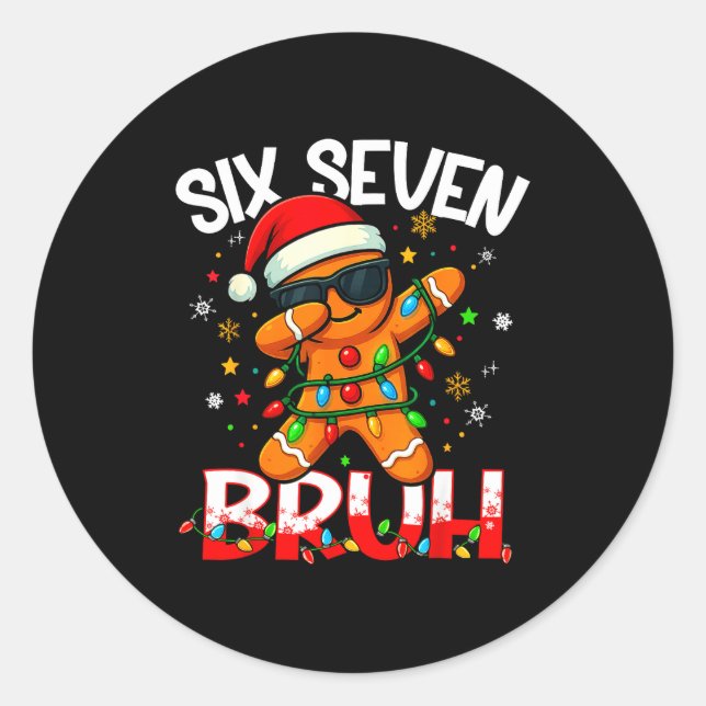 Adesivo Six Seven 6 7 Meme Dabbing Gingerbread Man Christm (Frente)