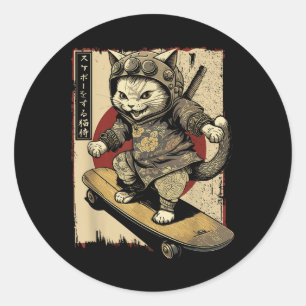 Adesivo Skateboard Samurai Cat Tattoo Kawaii Ninj