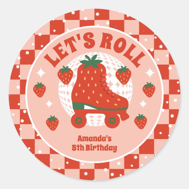 Adesivo Skates de morango | Aniversário do Roller Retro (Frente)