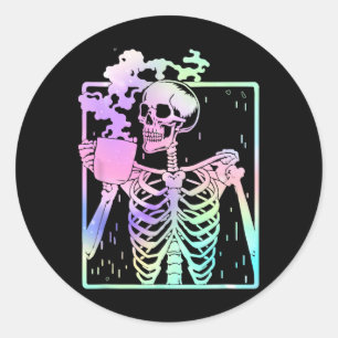 Adesivo SkelBebendo Café Mulheres Homens Halloween Costu