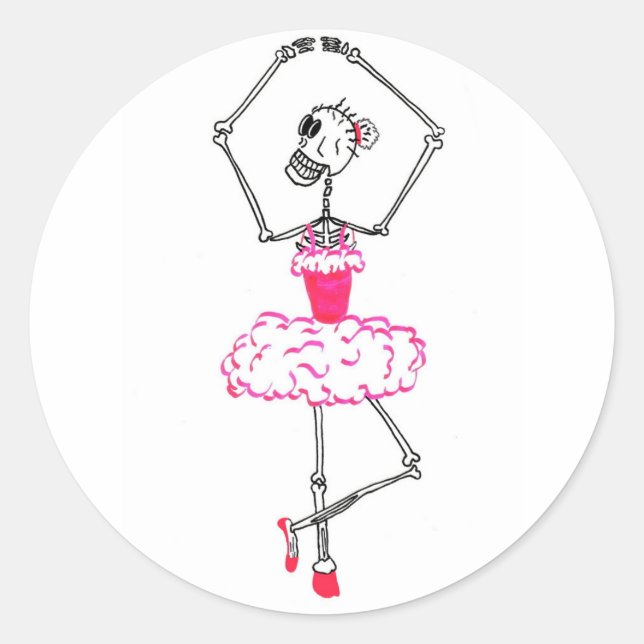 Adesivo Skeleton Ballerina, dançarina de Balé Tutu rosa (Frente)