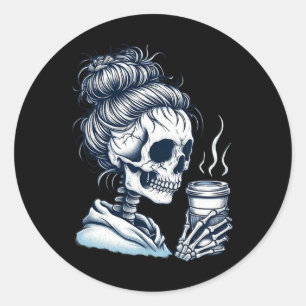 Adesivo Skeleton Bebendo Café Mensagem de Mulher Arma Dia