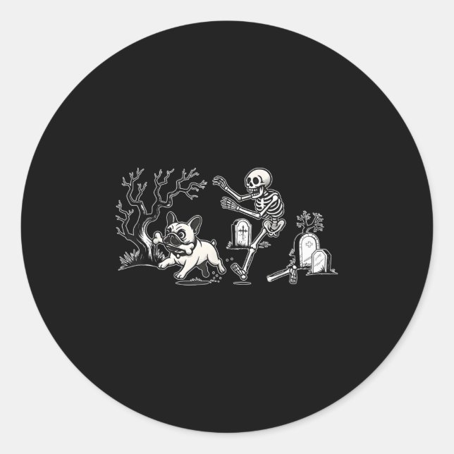 Adesivo Skeleton Chasing French Bulldog Halloween Dog Mom  (Frente)