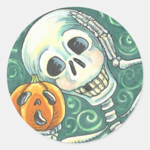 Adesivo SKELETON E JACK O LANTERN STICKERS, FOLHA redonda