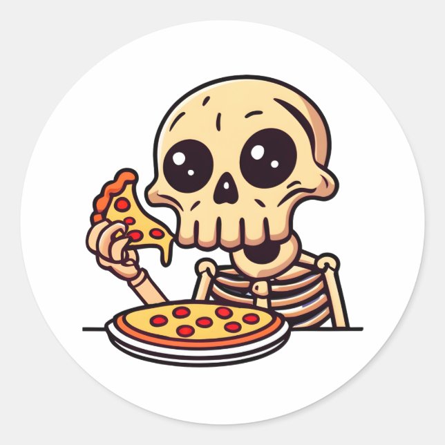 Adesivo Skeleton Eating Pizza Cartoon (Frente)