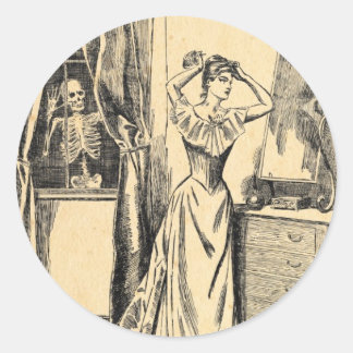 Adesivo Skeleton espionando Lady Vintage Gótico Art vitori