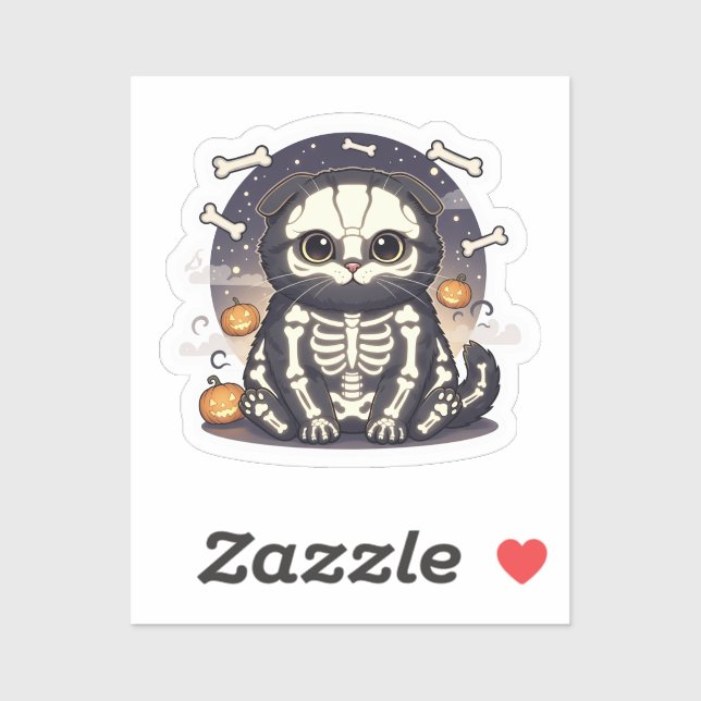 Adesivo Skeleton Fold - Gato de Esqueleto Escocês, bonito (Folha)