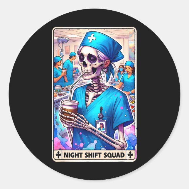 Adesivo Skeleton Funny Tarot Card Night Shift Squad Hallow (Frente)