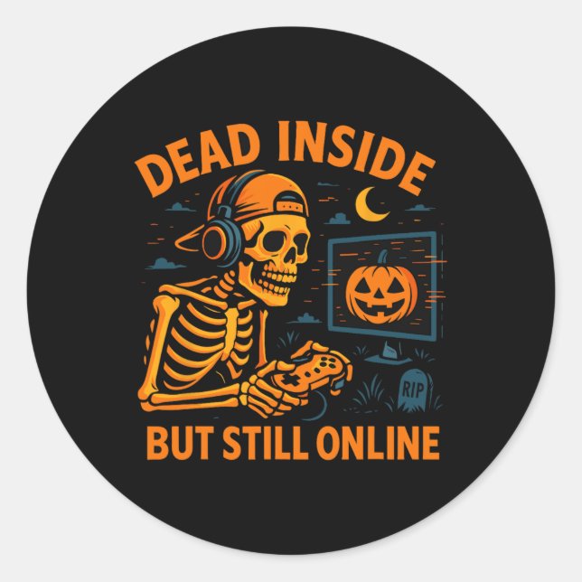 Adesivo Skeleton Gamer Dead Inside Still Online Funny Hall (Frente)