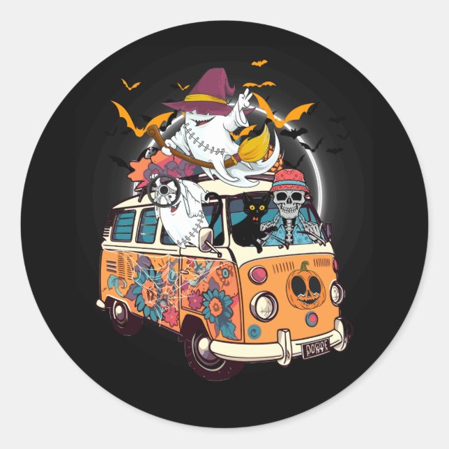 Adesivo Skeleton Ghost Riding Horror Hippie Van Halloween (Frente)