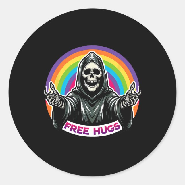 Adesivo Skeleton Grim Reaper Halloween Engraçado Rainbow F (Frente)