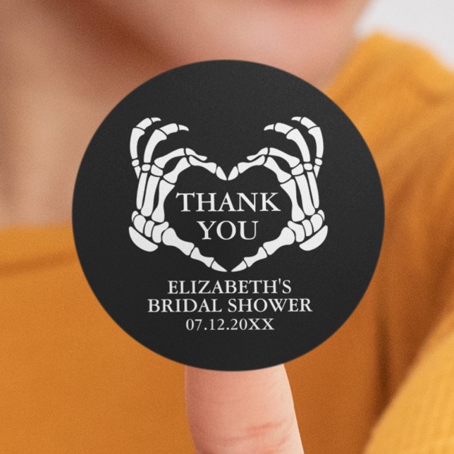 Adesivo Skeleton Heart Til Death Chá de panela Obrigado (Skeleton Heart Til Death Bridal Shower Thank You Classic Round Sticker
)
