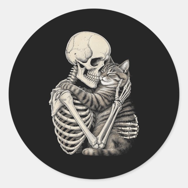 Adesivo Skeleton Hugging Gatos de Halloween (Frente)