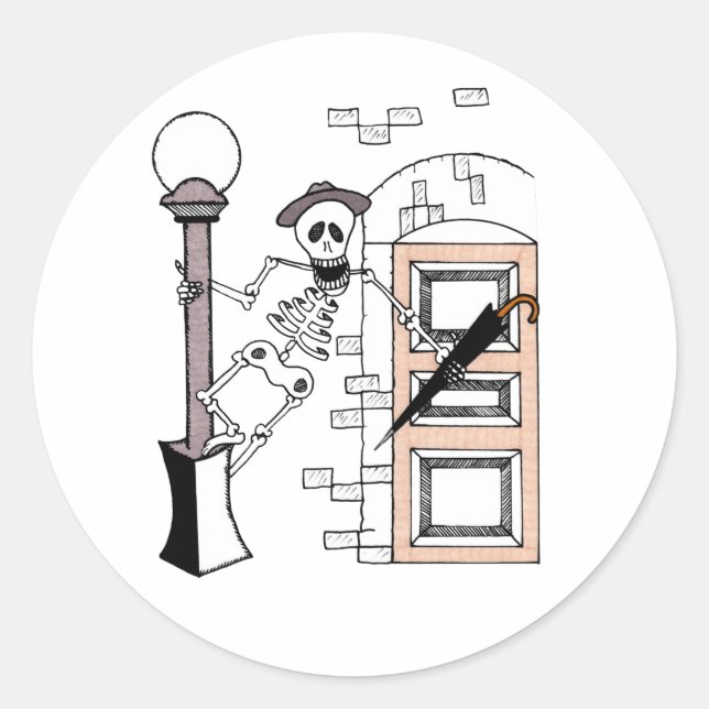 Adesivo Skeleton Movie Star Celebrity Singing com Umbrella (Frente)