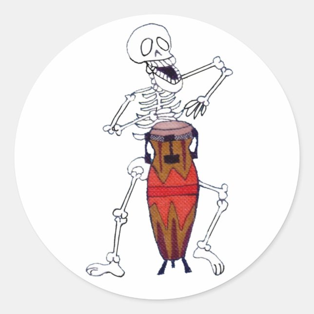 Adesivo Skeleton Musical Drummer Conga Player Classic Rou (Frente)