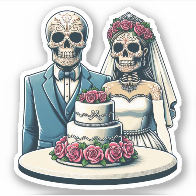 Adesivo Skeleton Noiva e dia de casamento de morto (Frente)