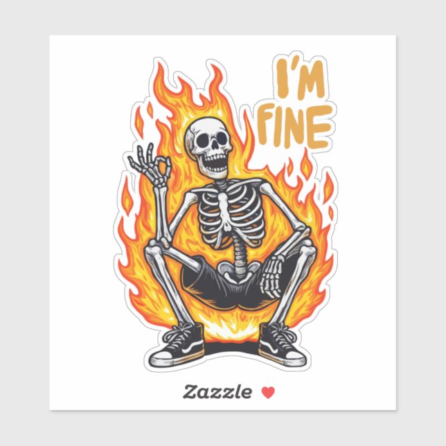 Adesivo Skeleton On Fire, estou bem (Folha)