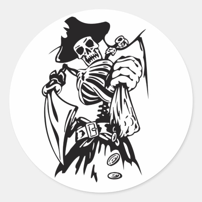 Adesivo Skeleton Pirate Fighter Tatuagem de Espada Trabalh (Frente)