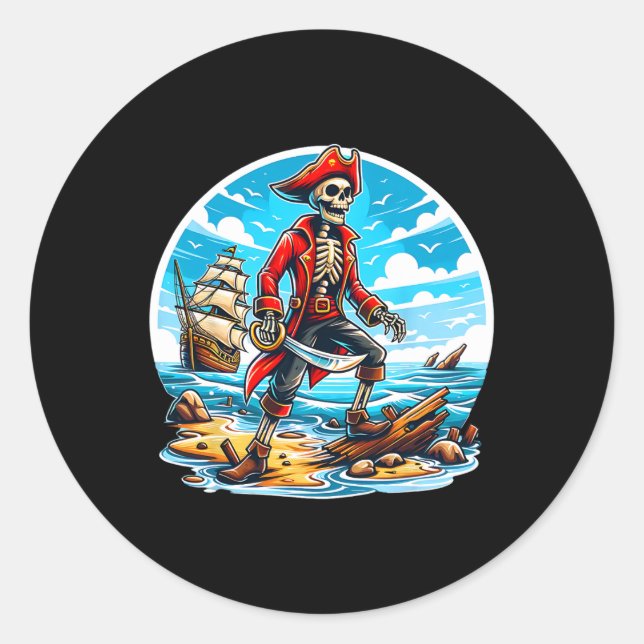 Adesivo Skeleton Pirate Tee Skull Halloween Skeleton Pirat (Frente)