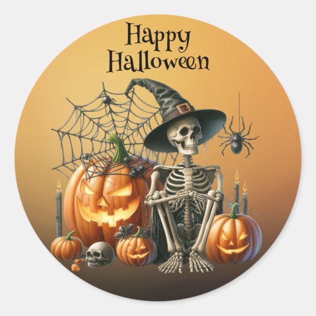Adesivo Skeleton Pumpkins Halloween Sticker (Frente)