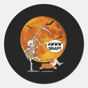 Adesivo Skeleton Quebrou Perna Halloween Corgi Reaper Scyt