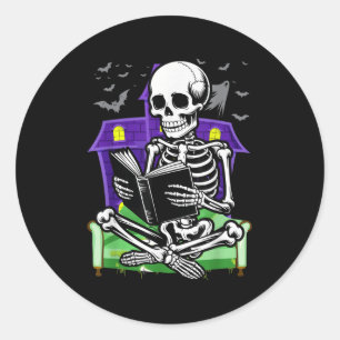 Adesivo Skeleton Reading Book Lover Bookworms Readers Hal