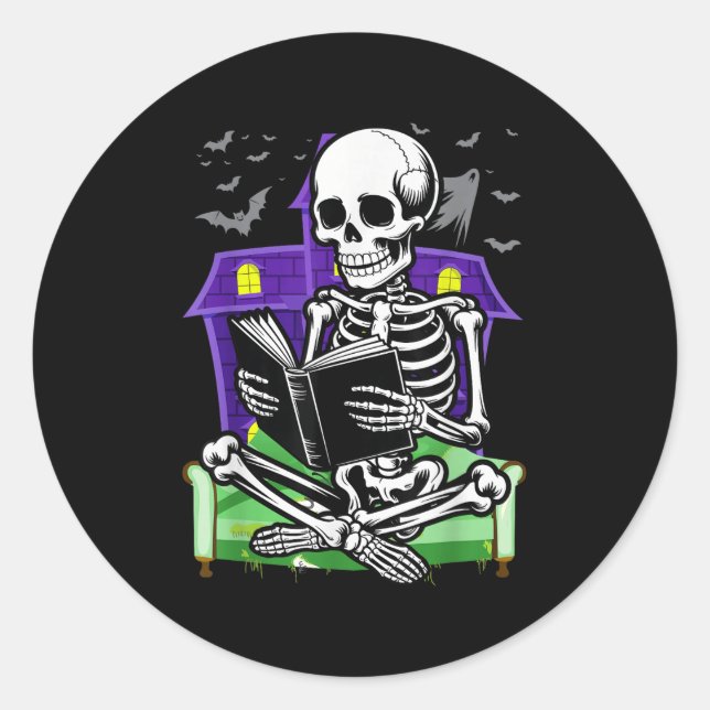 Adesivo Skeleton Reading Book Lover Bookworms Readers Hal (Frente)