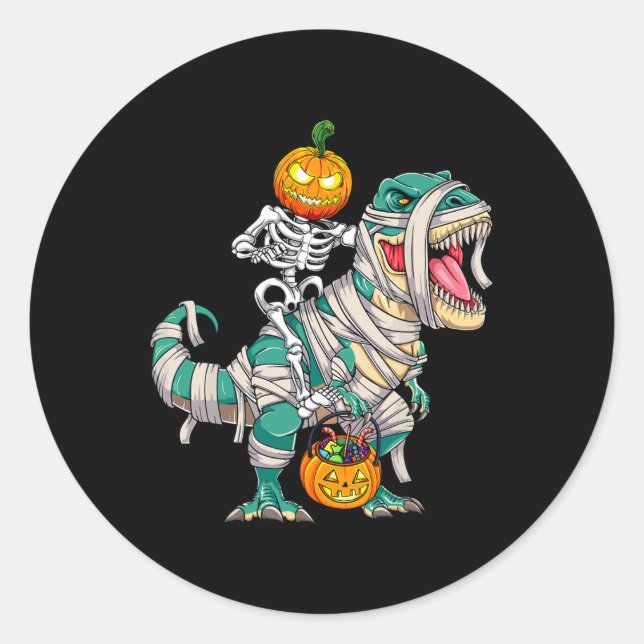 Adesivo Skeleton Riding Mummy Dinosaur T rex Halloween (Frente)