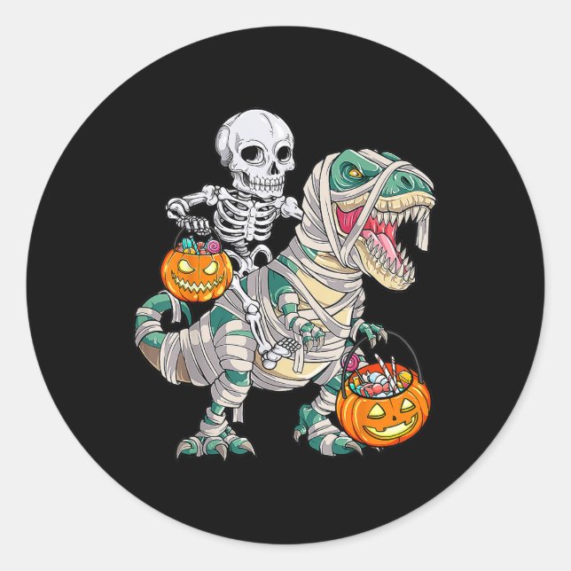 Adesivo Skeleton Riding Mummy Dinosaur T Rex Halloween (Frente)