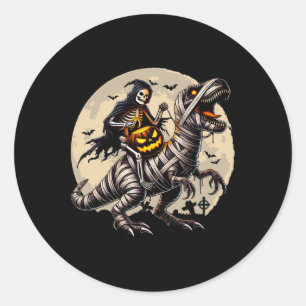 Adesivo Skeleton Riding Mummy Dinosaur T Rex Pumpkin Engra
