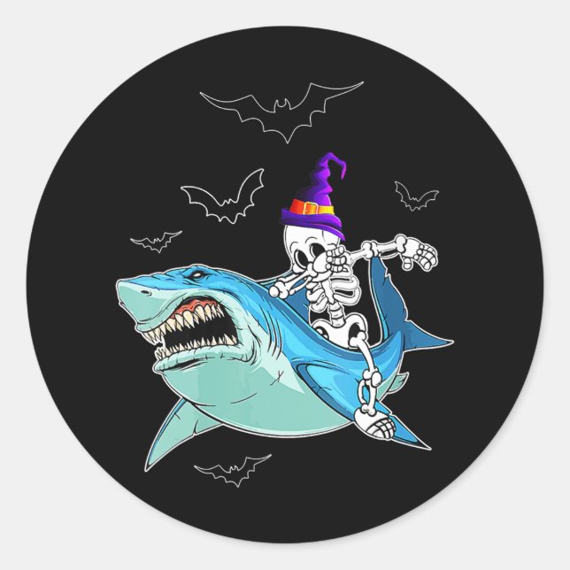 Adesivo Skeleton Riding Shark Engraçado - Presente de Hall (Frente)