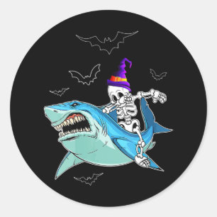 Adesivo Skeleton Riding Shark Funny - Crazy Halloween Gift