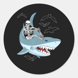 Adesivo Skeleton Riding Shark Funny Halloween Gifts